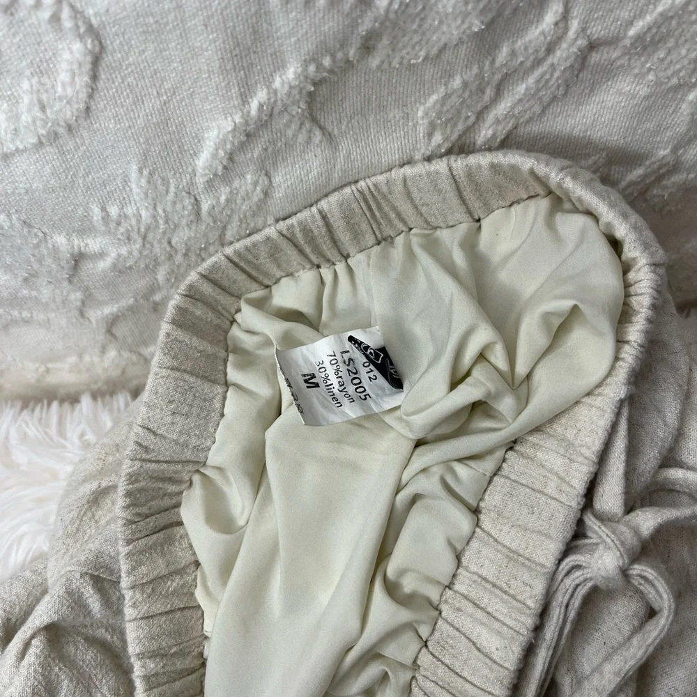 Linen Blend Cream Women’s Medium Lounge Pants - Picture 4 of 4